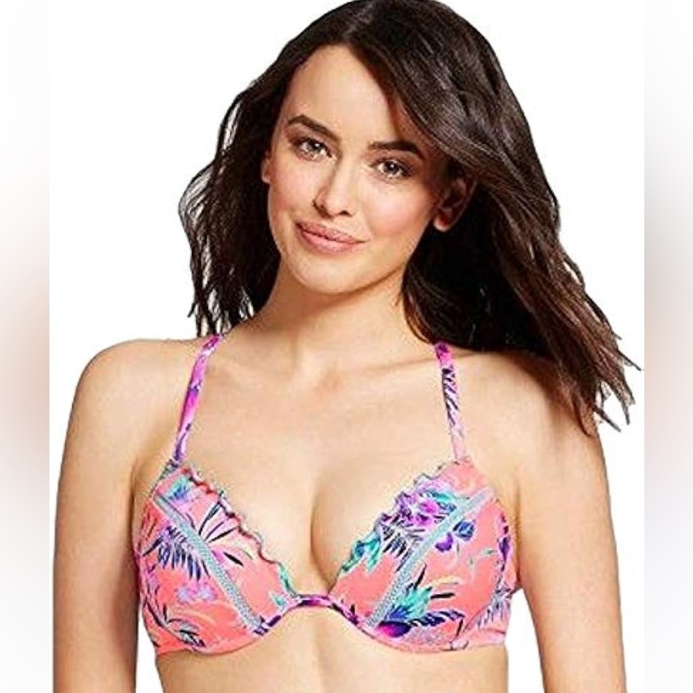 ⚡️146 Shade & Shore Pink Tropical Bikini Top 34DD Underwire Support Swim